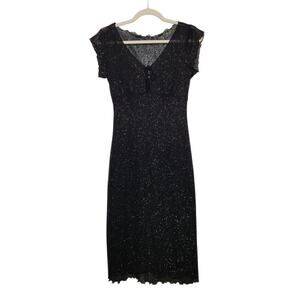 Vintage Express Milkmaid Midi Dress Black Sparkle Witchy Fall Autumn Small y2k